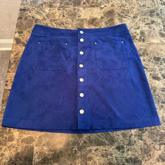 Inc International Concepts Skirt Size 12 Blue Faux Suede Snap Front A-line Flare - Picture 9 of 9